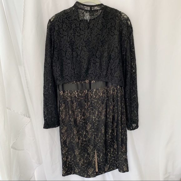 -Jessica Howard black 2 pc  sleeves dress & long sleeveless cover up lace size 8 - Picture 3 of 16